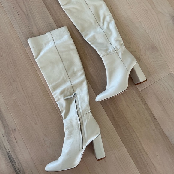 Zara Offwhite Faux Leather Boots Size 6 